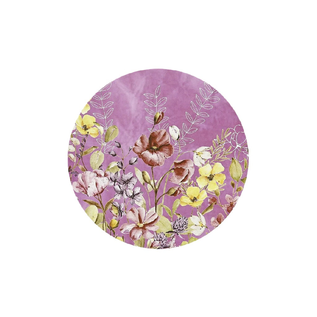Dessous de verre rond – Motif floral aquarelle (fond violet)